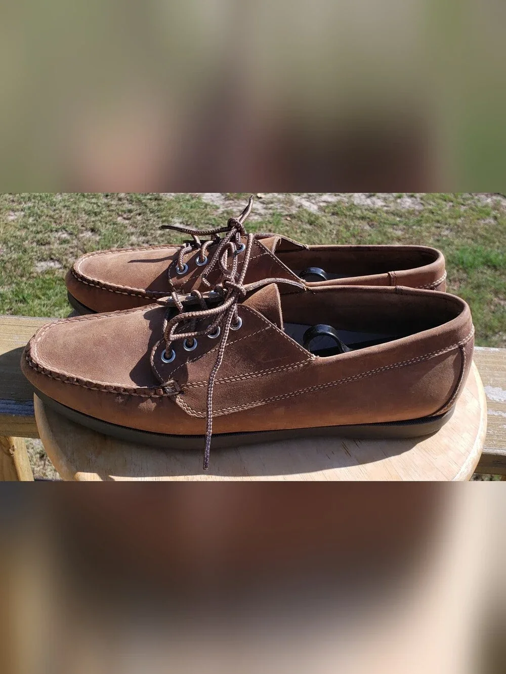 L.L.Bean Men's Leather Moccasins Rubber Sole Blucher Moc Brown Size 12 D